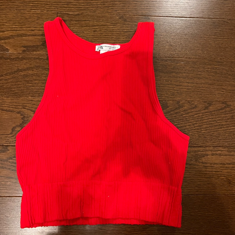 red zara crop top